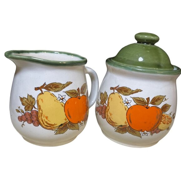 Creamer Sugar Set Fruit Pattern Apple Pear Orange - Picture 1 of 10